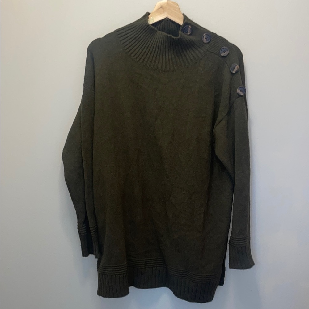 Anthropologie Green Turtleneck Sweater Relaxed Fit Knit